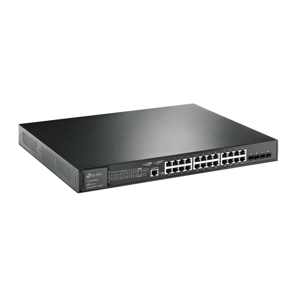 TL-SG3428X JetStream 24-Port Gigabit and 4-Port 10GE SFP+ L2+ Managed Switch with 24-Port PoE+ 10G Lightning-Fast Uplink: 4× 10 Gbps SFP+ slots enable high-bandwidth connectivity and non-blocking switching capacity. 384 W PoE Budget: 24× 802.3at/af-compliant PoE+ ports with a total power supply of 384 W*. Integrated into Omada SDN: Zero-Touch Provisioning (ZTP)**, Centralized Cloud Management, and Intelligent Monitoring. Centralized Management: Cloud access and Omada app for ultra convenience and easy management. Static Routing: Helps route internal traffic for more efficient use of network resources. Robust Security Strategies: IP-MAC-Port Binding, ACL, Port Security, DoS Defend, Storm control, DHCP Snooping, 802.1X, Radius Authentication, and more. Optimize Voice and Video Applications: L2/L3/L4 QoS and IGMP snooping. Standalone Management: Web, CLI (Console Port, Telnet, SSH), SNMP, RMON, and Dual Image bring powerful management capabilities.