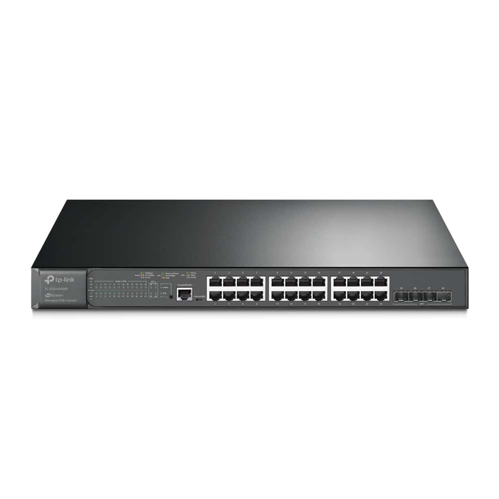 TL-SG3428X JetStream 24-Port Gigabit and 4-Port 10GE SFP+ L2+ Managed Switch with 24-Port PoE+ 10G Lightning-Fast Uplink: 4× 10 Gbps SFP+ slots enable high-bandwidth connectivity and non-blocking switching capacity. 384 W PoE Budget: 24× 802.3at/af-compliant PoE+ ports with a total power supply of 384 W*. Integrated into Omada SDN: Zero-Touch Provisioning (ZTP)**, Centralized Cloud Management, and Intelligent Monitoring. Centralized Management: Cloud access and Omada app for ultra convenience and easy management. Static Routing: Helps route internal traffic for more efficient use of network resources. Robust Security Strategies: IP-MAC-Port Binding, ACL, Port Security, DoS Defend, Storm control, DHCP Snooping, 802.1X, Radius Authentication, and more. Optimize Voice and Video Applications: L2/L3/L4 QoS and IGMP snooping. Standalone Management: Web, CLI (Console Port, Telnet, SSH), SNMP, RMON, and Dual Image bring powerful management capabilities.