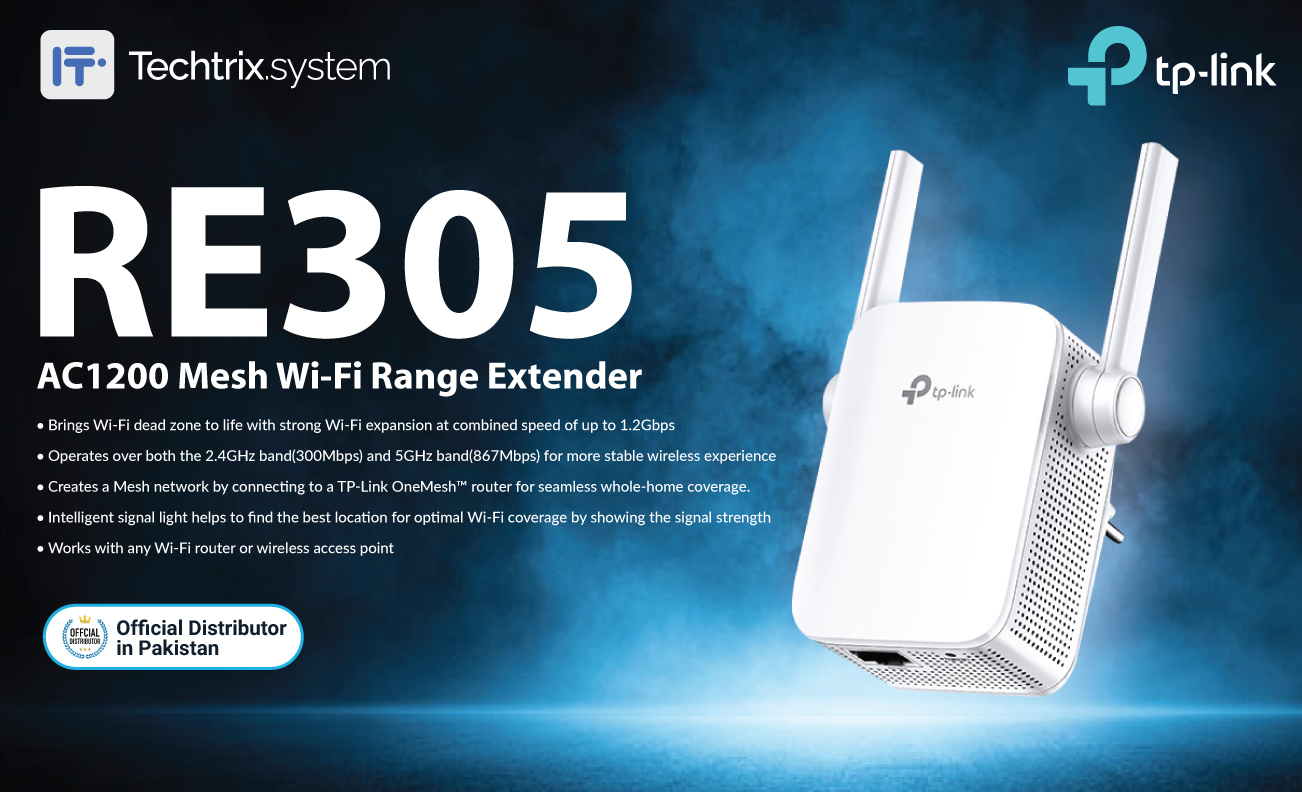 Title: Enhance Your Connectivity with TP-Link – AC1200 Mesh Wi-Fi Range Extender In the fast-paced digital era, a reliable and robust Wi-Fi connection is indispensable for seamless online experiences. Whether you work from home, engage in online gaming, or simply stream your favorite content, having a strong and extended Wi-Fi range is crucial. The TP-Link AC1200 Mesh Wi-Fi Range Extender emerges as a top-notch solution, offering enhanced coverage and performance. As a proud distributor of TP-Link products, particularly in Karachi and Lahore, we understand the importance of reliable connectivity in today's world. Unleashing the Power of TP-Link – AC1200 Mesh Wi-Fi Range Extender Extensive Coverage: The AC1200 Mesh Wi-Fi Range Extender from TP-Link is designed to eliminate dead zones and boost your existing Wi-Fi signal. Say goodbye to frustrating drops in connectivity and welcome seamless streaming, gaming, and browsing across every corner of your home or office. Blazing Fast Speeds: Equipped with advanced technology, this range extender supports speeds of up to 1200Mbps. This ensures a lag-free experience, whether you are engaging in high-bandwidth activities like online gaming or streaming 4K videos. Enjoy the fast lane of the internet highway with TP-Link. Mesh Technology for Uninterrupted Connectivity: The AC1200 features mesh technology, creating a single, unified Wi-Fi network throughout your space. This means your devices seamlessly connect to the strongest signal, ensuring a consistently high-quality internet experience. Easy Setup and Management: Setting up the AC1200 Mesh Wi-Fi Range Extender is a breeze. With the TP-Link Tether app, you can manage your network effortlessly, control who connects, and even prioritize devices for optimum performance. This user-friendly interface puts the power of customization in your hands. === Why Choose TP-Link? As a leading TP-Link distributor in Karachi and Lahore, we take pride in providing cutting-edge networking solutions to our customers. TP-Link is renowned for its commitment to innovation, reliability, and affordability. The AC1200 Mesh Wi-Fi Range Extender is a testament to these qualities, ensuring that you stay connected with ease. Your Trusted TP-Link Distributor in Pakistan If you are searching for a reliable TP-Link distributor in Pakistan, look no further. Our commitment to delivering top-notch products, including the AC1200 Mesh Wi-Fi Range Extender, sets us apart. With a focus on customer satisfaction, we aim to enhance your connectivity experience and keep you connected at all times. In conclusion, the TP-Link AC1200 Mesh Wi-Fi Range Extender is a game-changer in the world of connectivity. As your trusted TP-Link distributor in Karachi and Lahore, we invite you to elevate your online experiences with this powerful device. Don't let dead zones limit your connectivity – embrace the TP-Link advantage today.